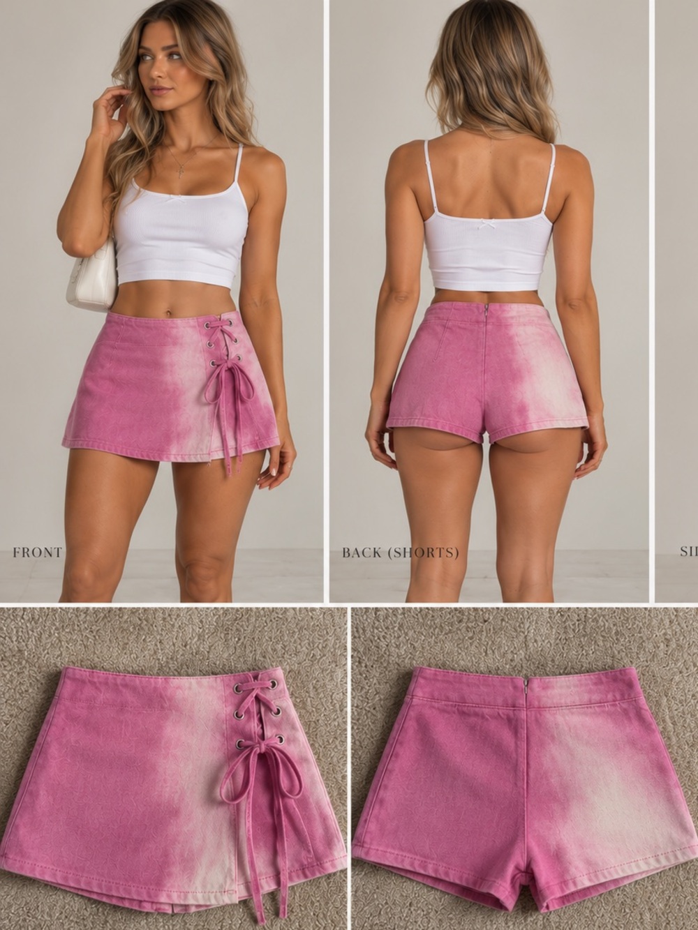 Altar'd State Pink Tie-Dye Lace-Up Skort Shorts